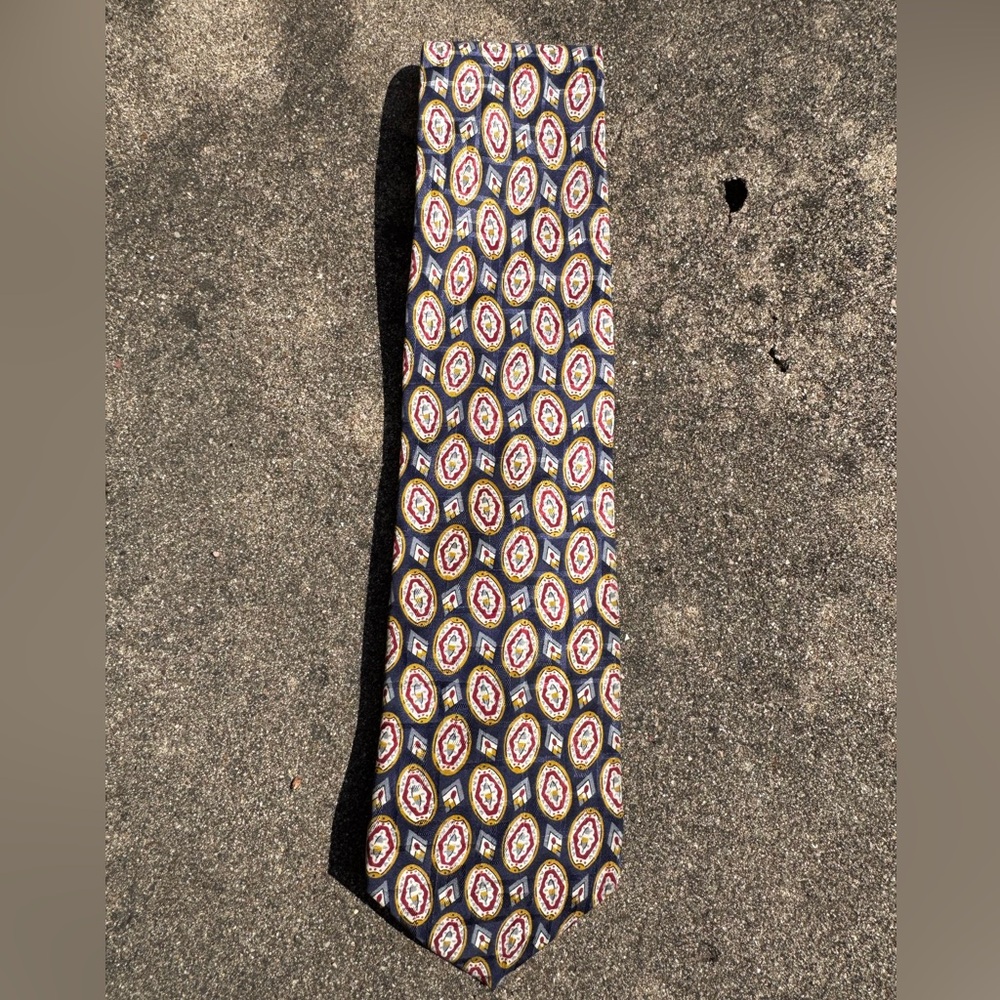 Vintage London Fog Silk Tie in Grey Gold and Red